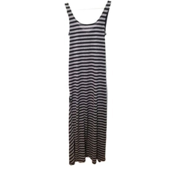 VENUS Black Grey Striped Side Slit Cut Out Back Casual Summer Maxi Dress Small - Picture 1 of 12